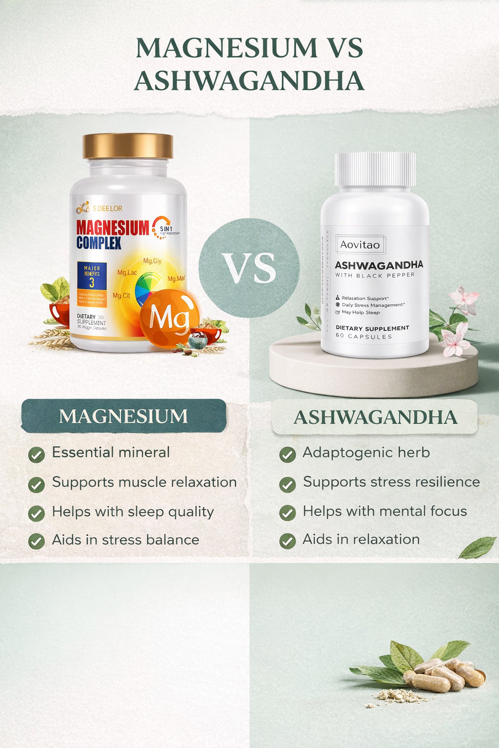 Magnesium vs. Ashwagandha: Which Is Better for Stress and Sleep Support?